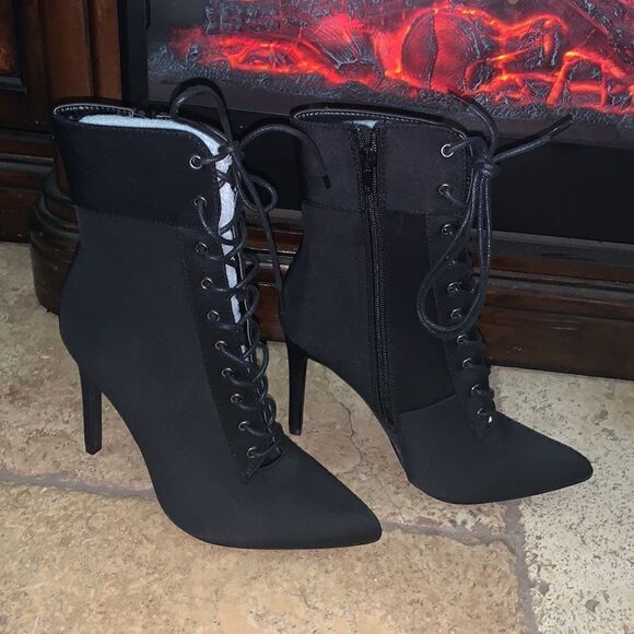 Black Lace Up Boots - Picture 1 of 9